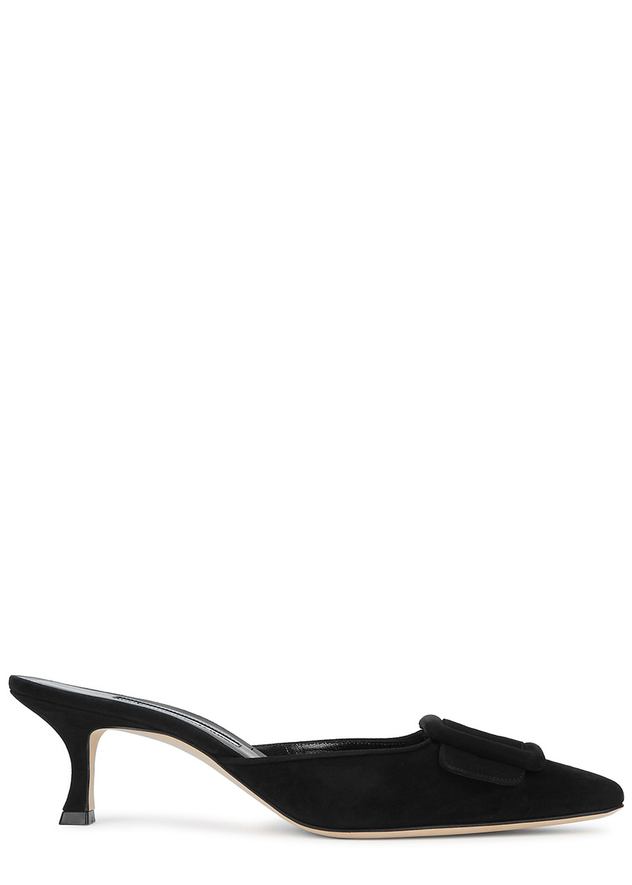 Manolo Blahnik 50mm Maysale Velvet Mules In Black