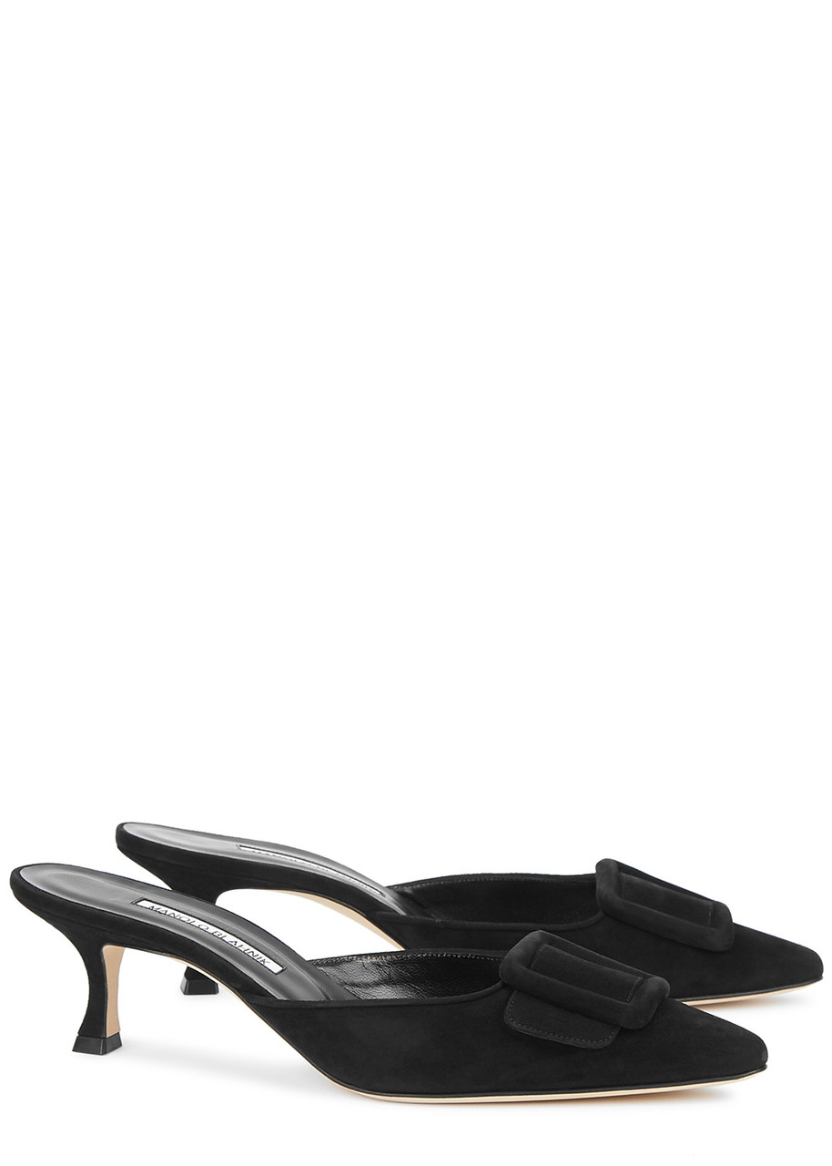 Manolo Blahnik 50mm Maysale Velvet Mules In Black
