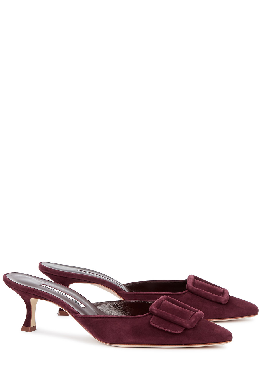Manolo Blahnik Dark Maysale 50 Suede Mules In Burgundy