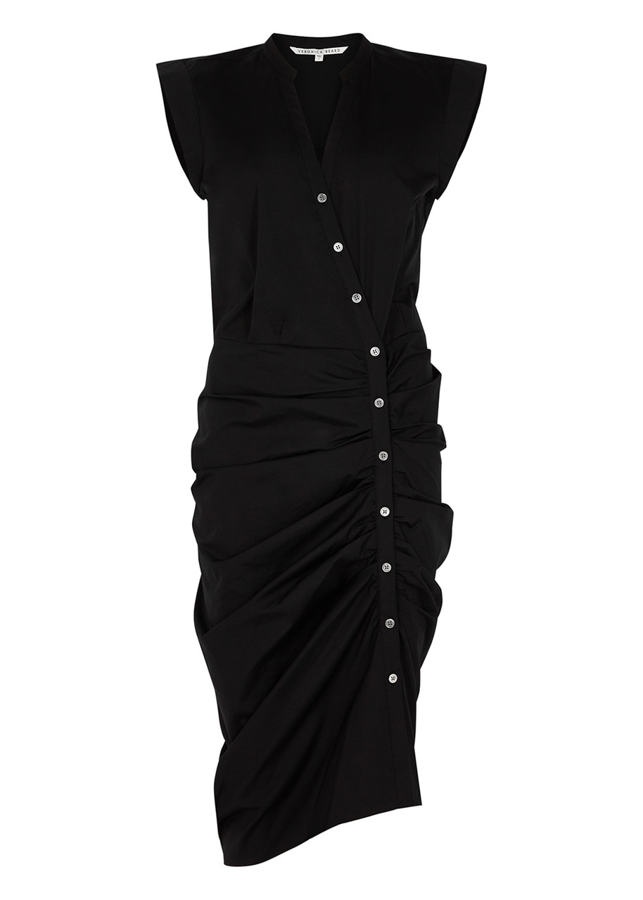 Veronica Beard Ruched Stretch-cotton Shirt Dress In Black