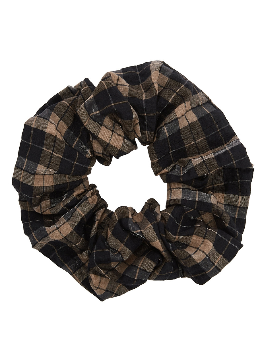 Ganni Checked Seersucker Scrunchie - Brown - One Size