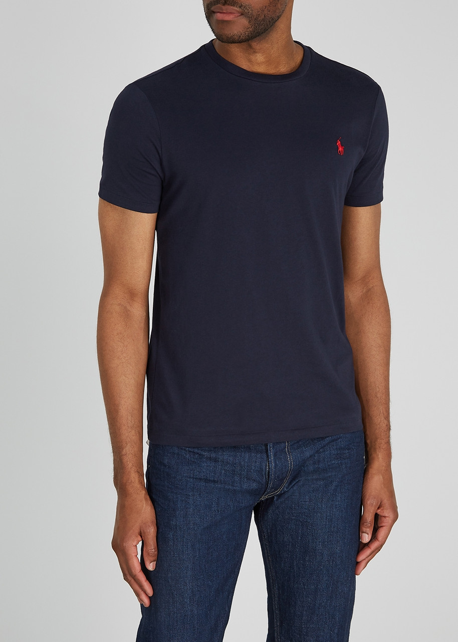 Polo Ralph Lauren Blue Crewneck T-shirt With Pony Embroidery On The Front In Navy