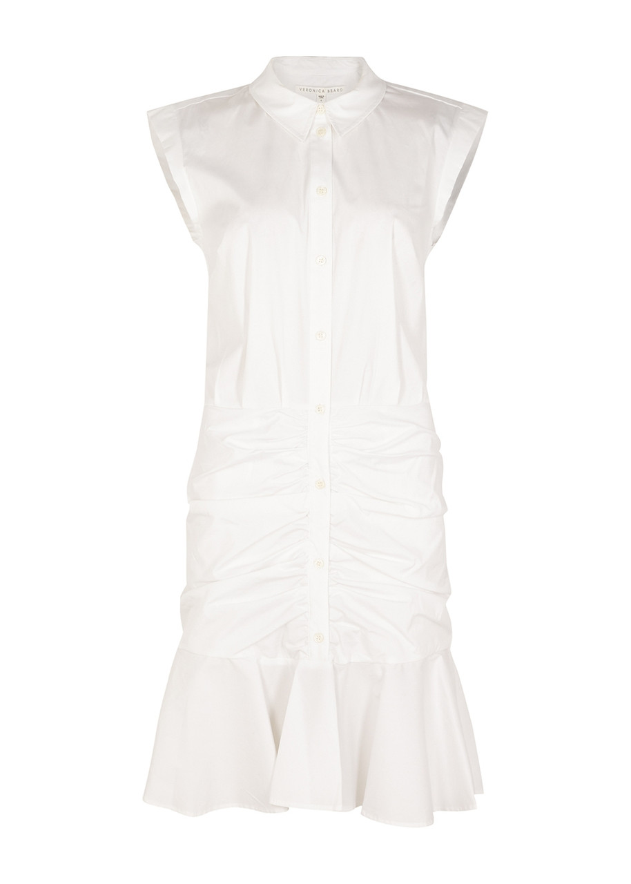 Shop Veronica Beard Bell Stretch-cotton Shirt Dress In White