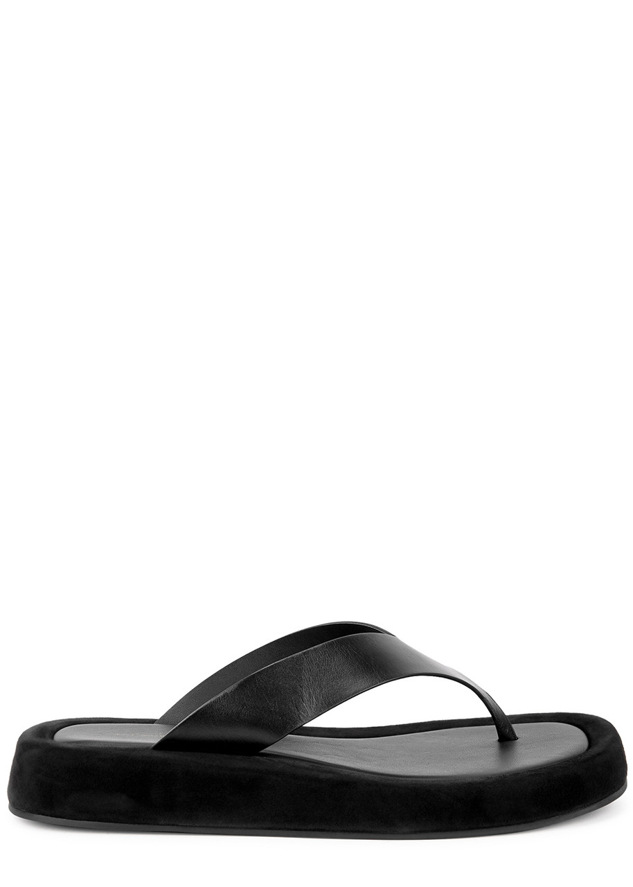 The Row Ginza Black Leather Flip Flops