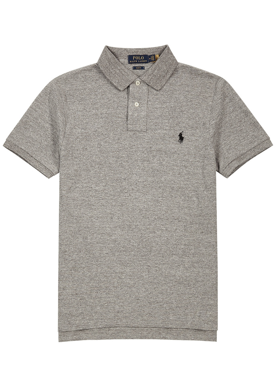 Polo Ralph Lauren Grey Slim Piqué Cotton Polo Shirt - XS
