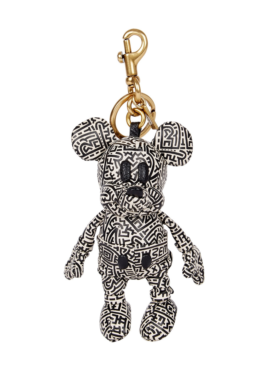 Coach X Disney X Keith Haring Printed Leather Keyring In Animal Print