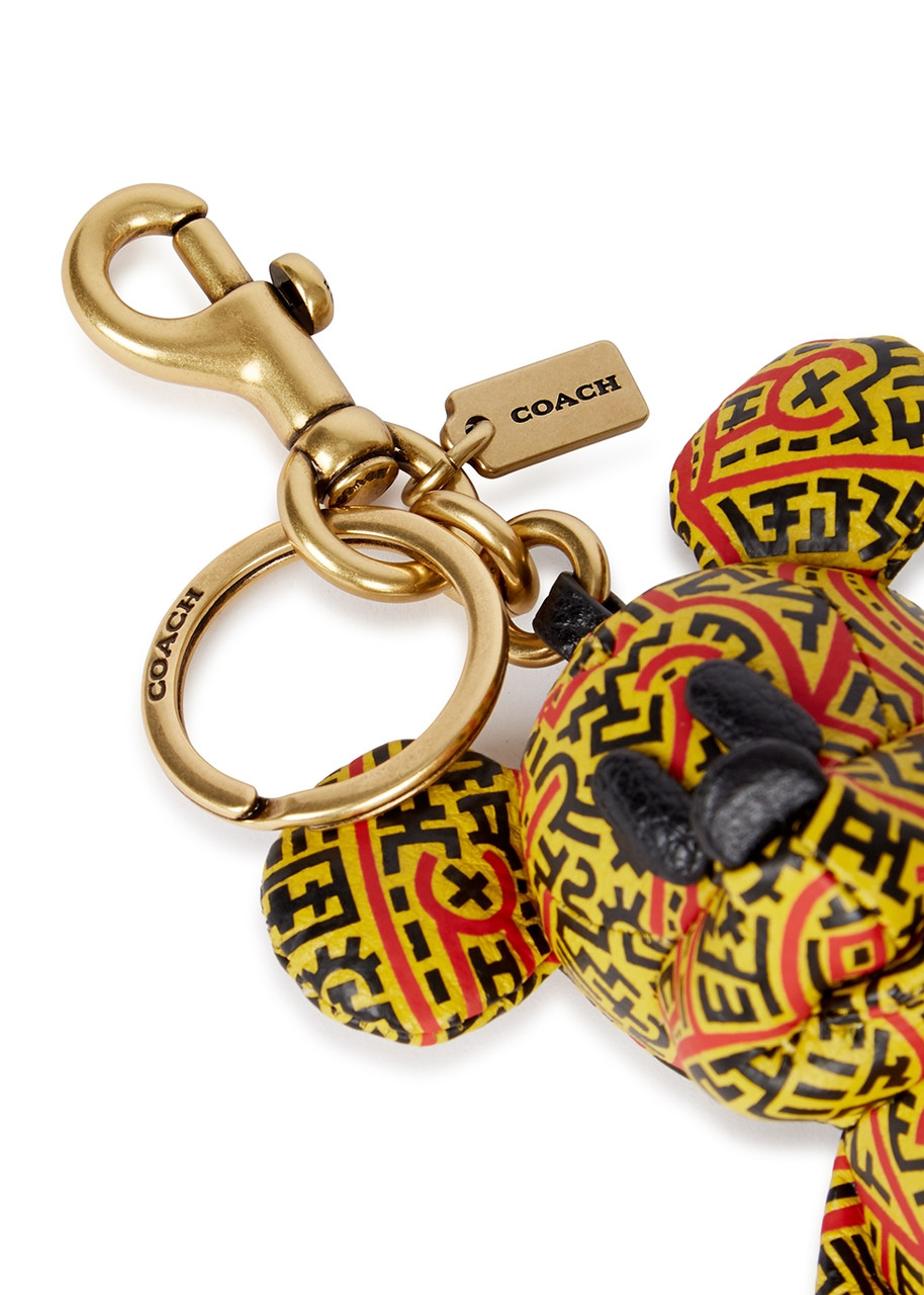  Coach X Disney X Keith Haring Printed Leather Keyring - Gold - One Size 