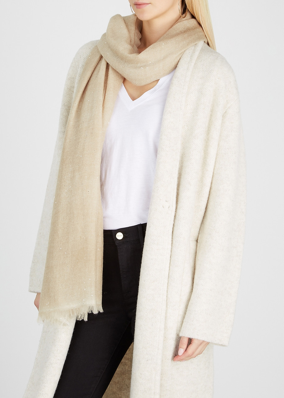  Ama Pure Sand Embellished Cashmere Scarf - Beige 