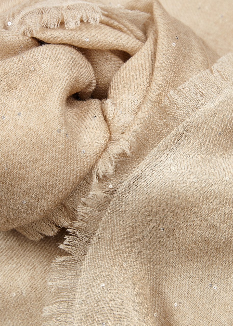  Ama Pure Sand Embellished Cashmere Scarf - Beige 