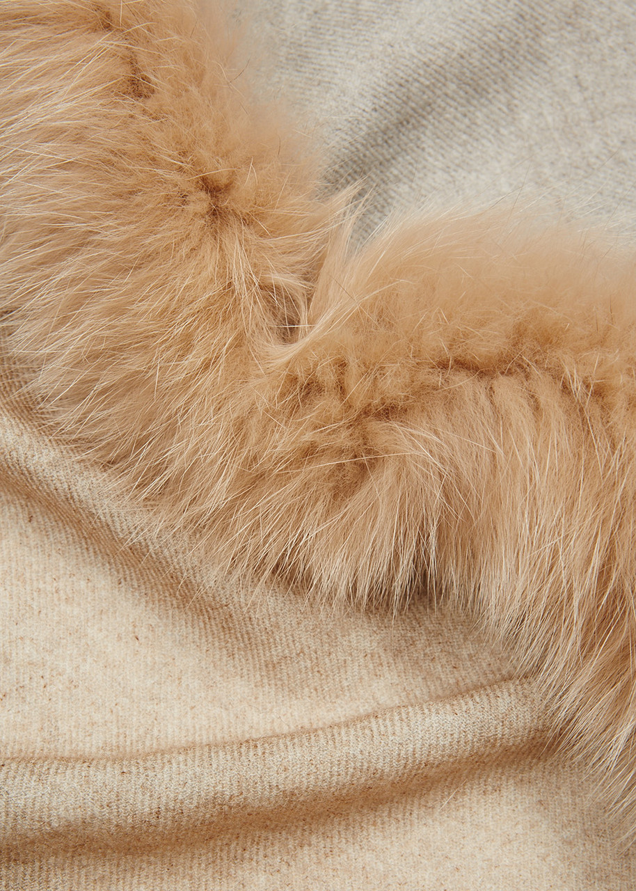 Ama Pure Fur-trimmed Wool Scarf - Beige 