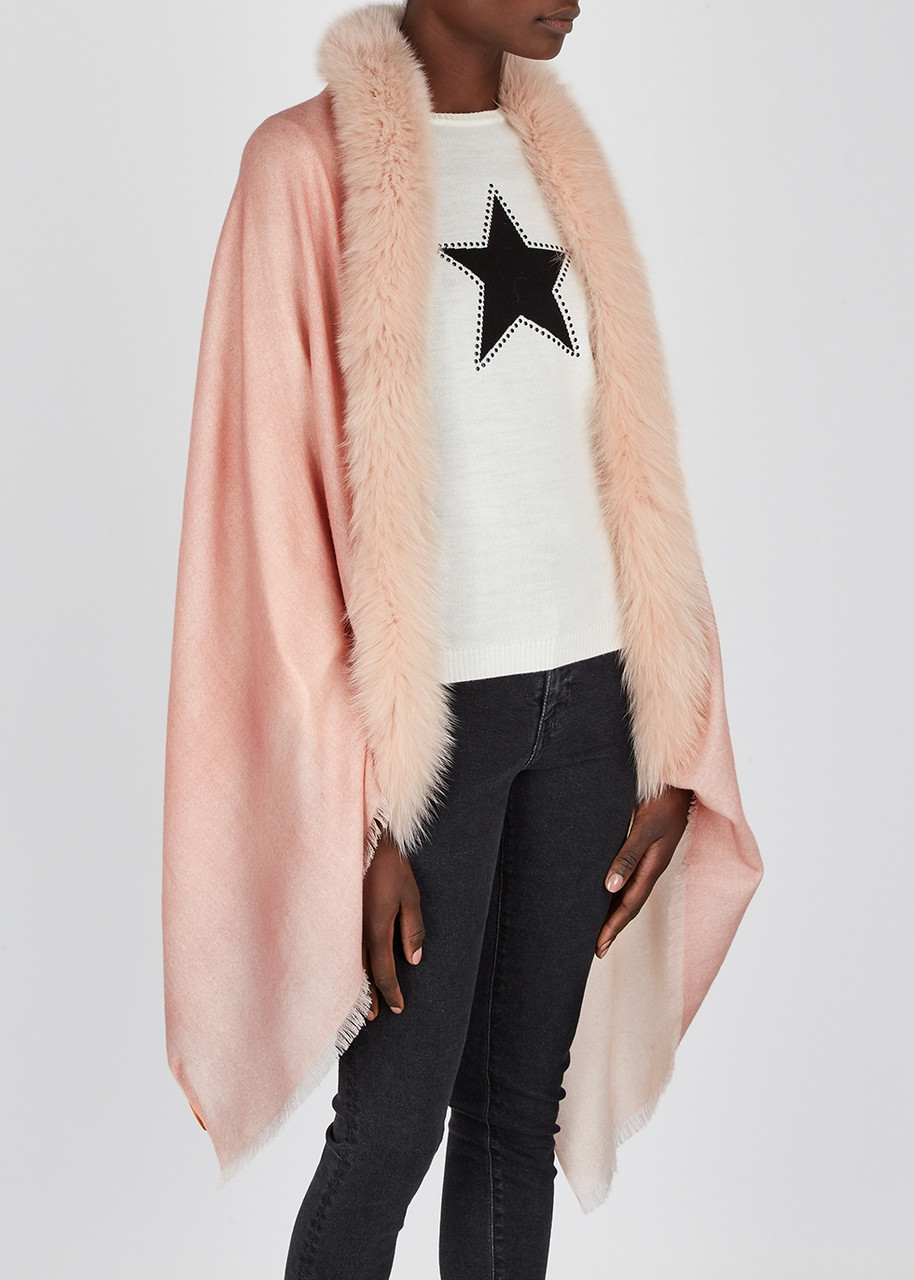  Ama Pure Fur-trimmed Wool Scarf - Light Pink 