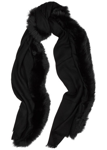 AMA PURE Black fur-trimmed wool scarf | Harvey Nichols