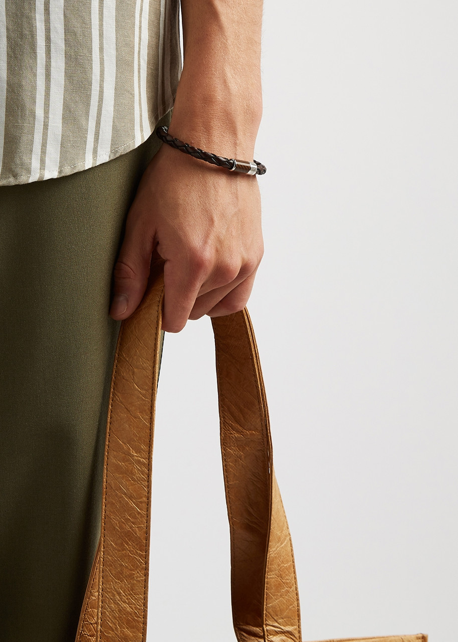  Tateossian Medium Brown Braided Leather Bracelet 