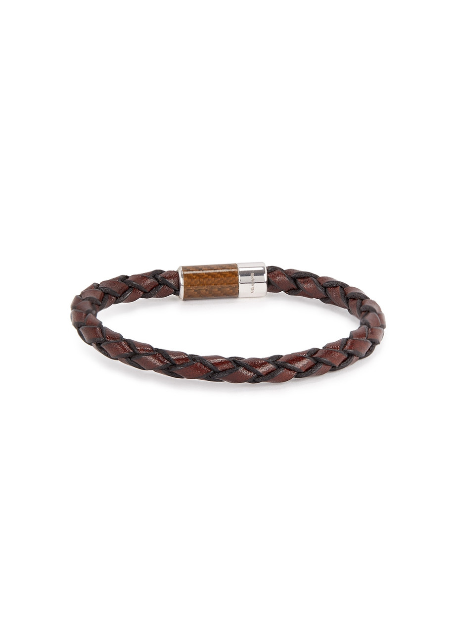  Tateossian Medium Brown Braided Leather Bracelet 