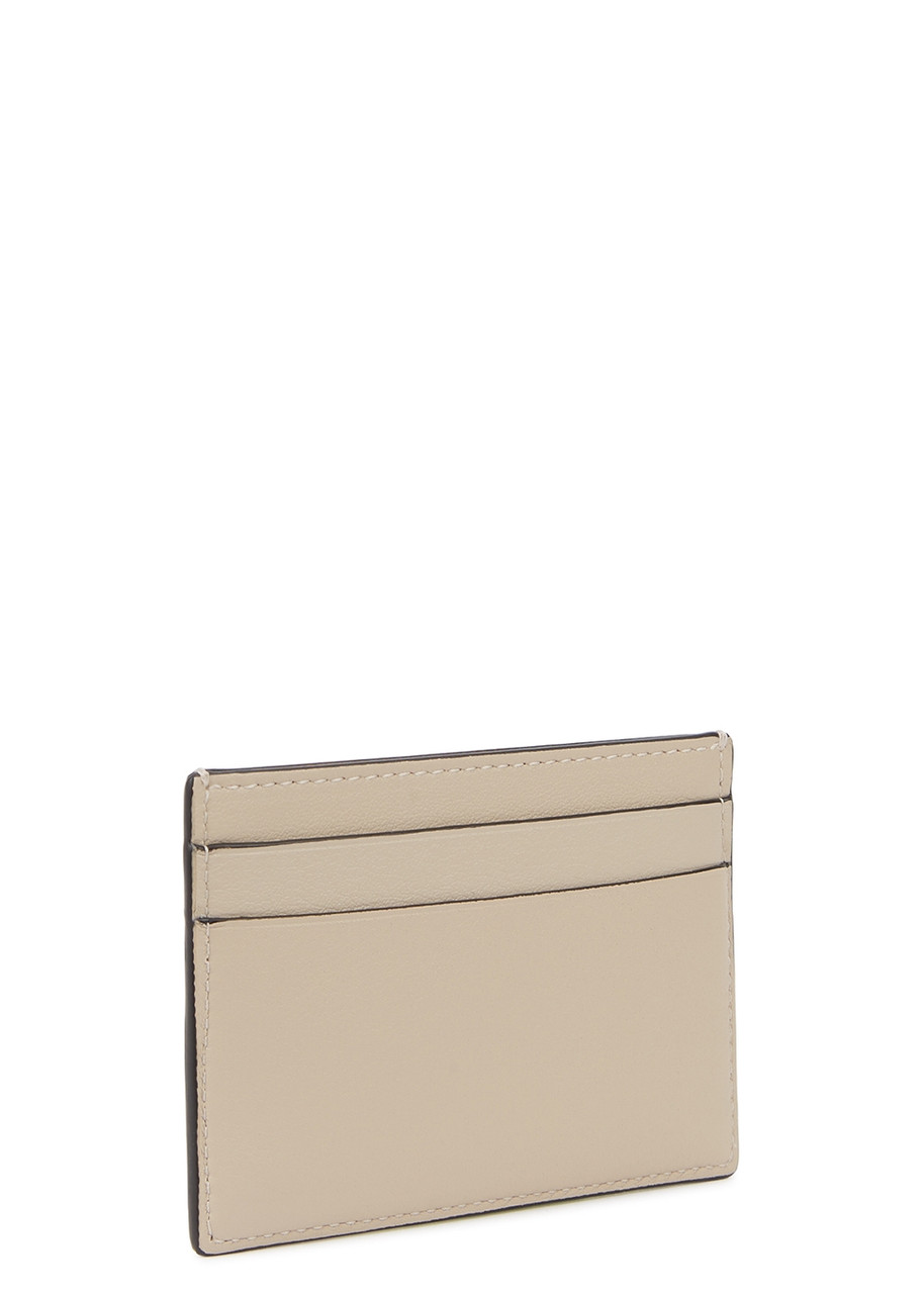 Loewe Taupe Logo Leather Card Holder, Card Holder, Slip Pocket - White 