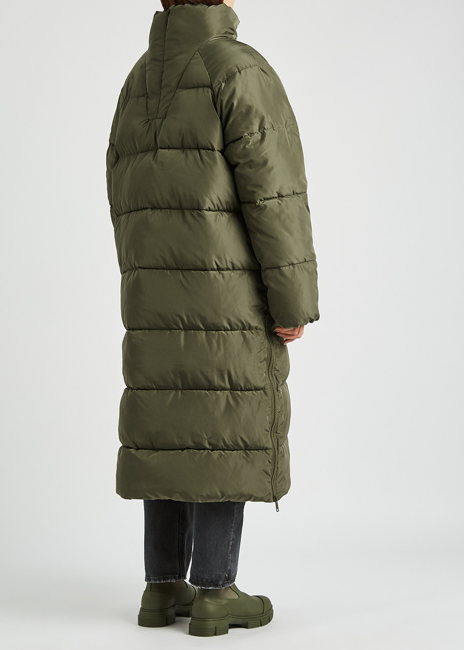  Ganni Quilted Shell Coat - Army Green - L/xl 