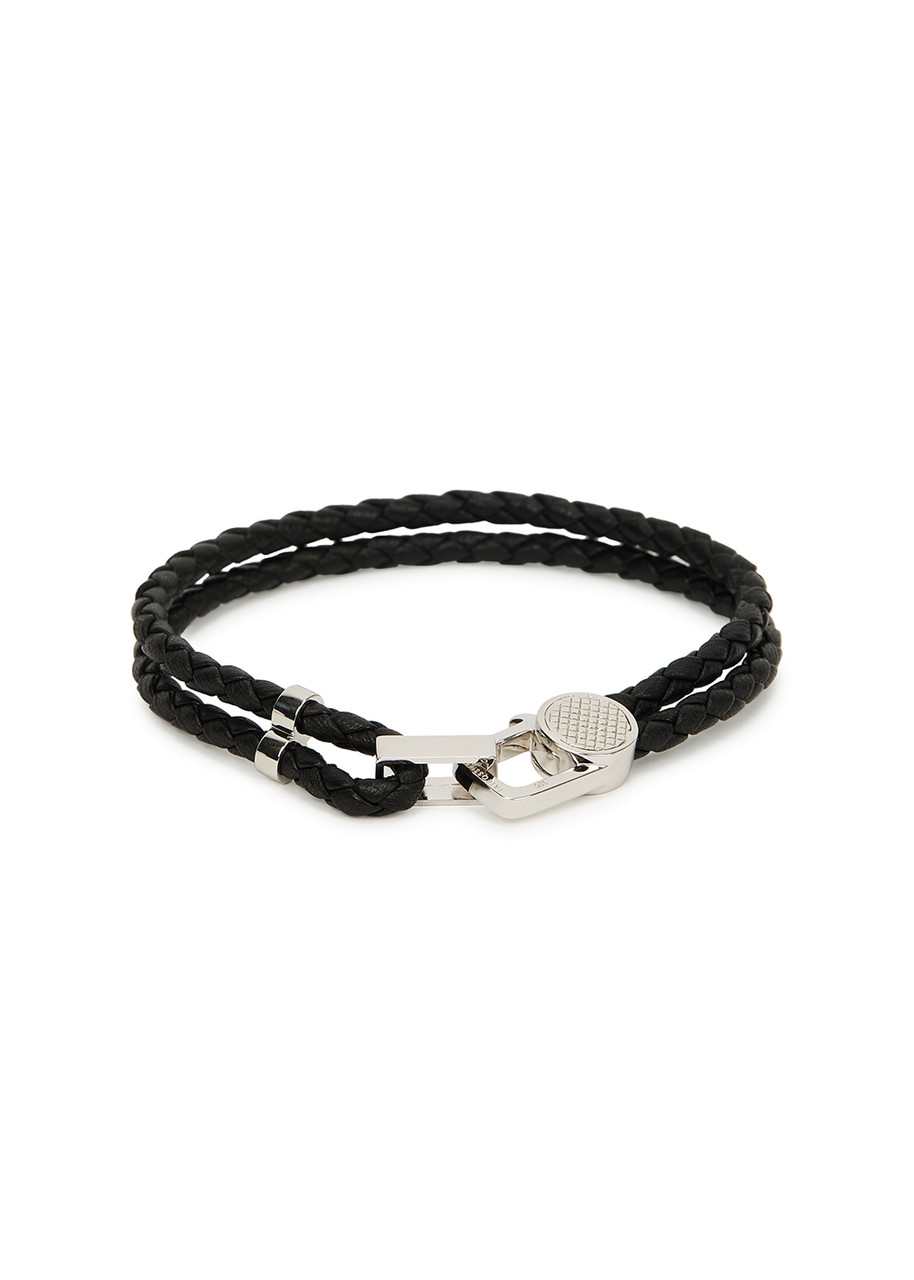 Tateossian Black Braided Leather Bracelet - Medium - Black And Silver