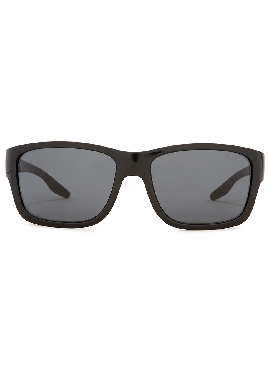  Prada Linea Rossa - Square-frame Sunglasses Black, Designer-stamped Grey Lenses, Rubberised Design Plaque At Arms, 100% Uv Protection 