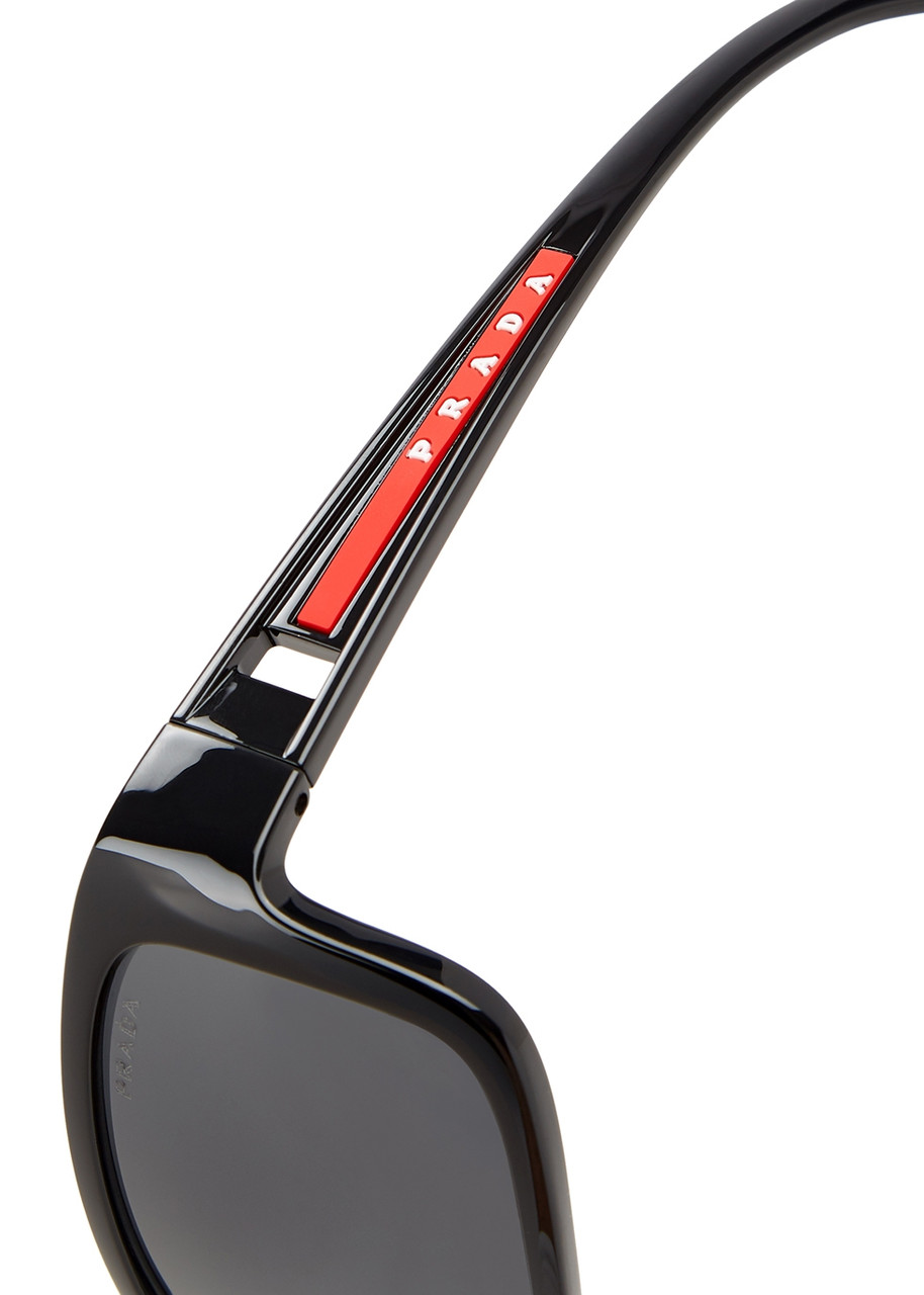  Prada Linea Rossa - Square-frame Sunglasses Black, Designer-stamped Grey Lenses, Rubberised Design Plaque At Arms, 100% Uv Protection 