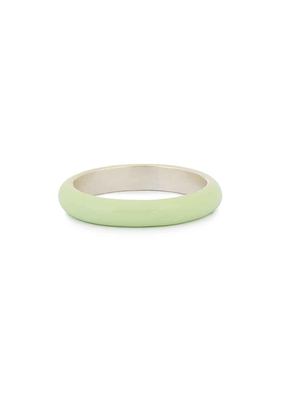 Fry Powers Unicorn Rainbow Yellow Enamelled Sterling Silver Ring - Lime