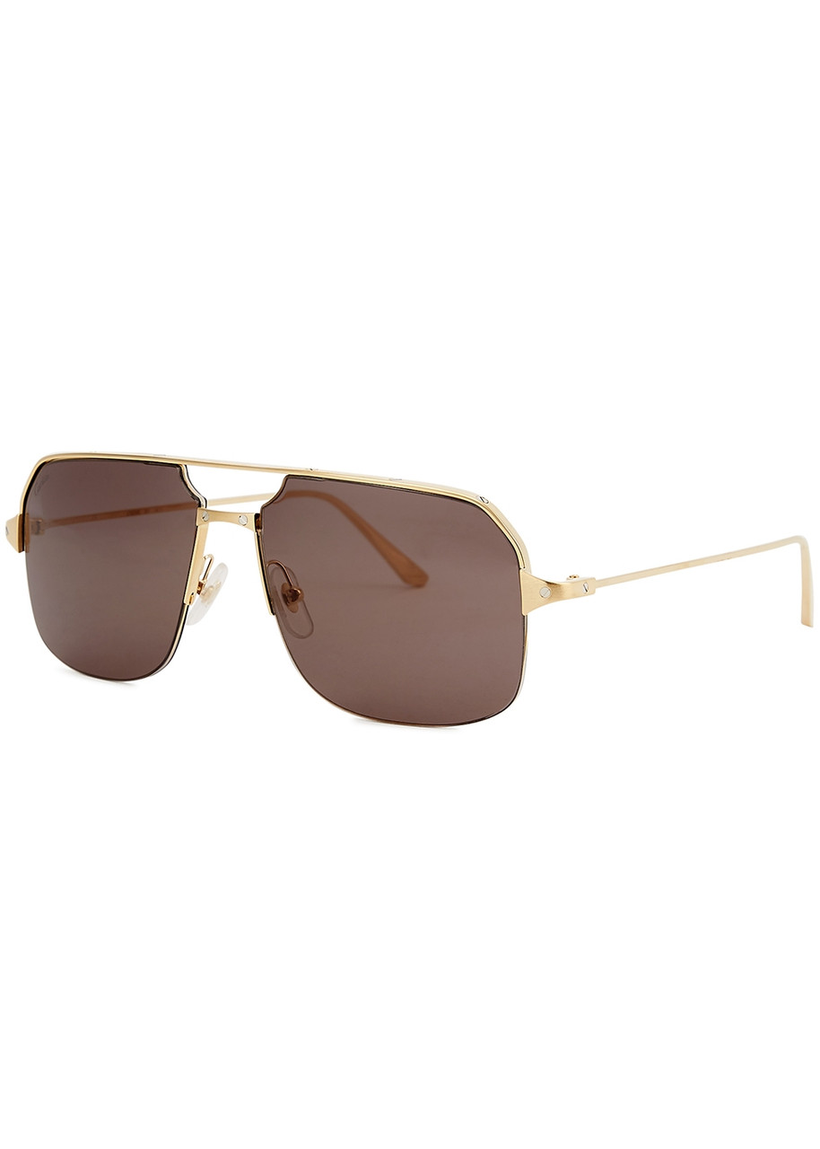 Cartier Santos De Cartier Gold-tone Aviator-style Sunglasses