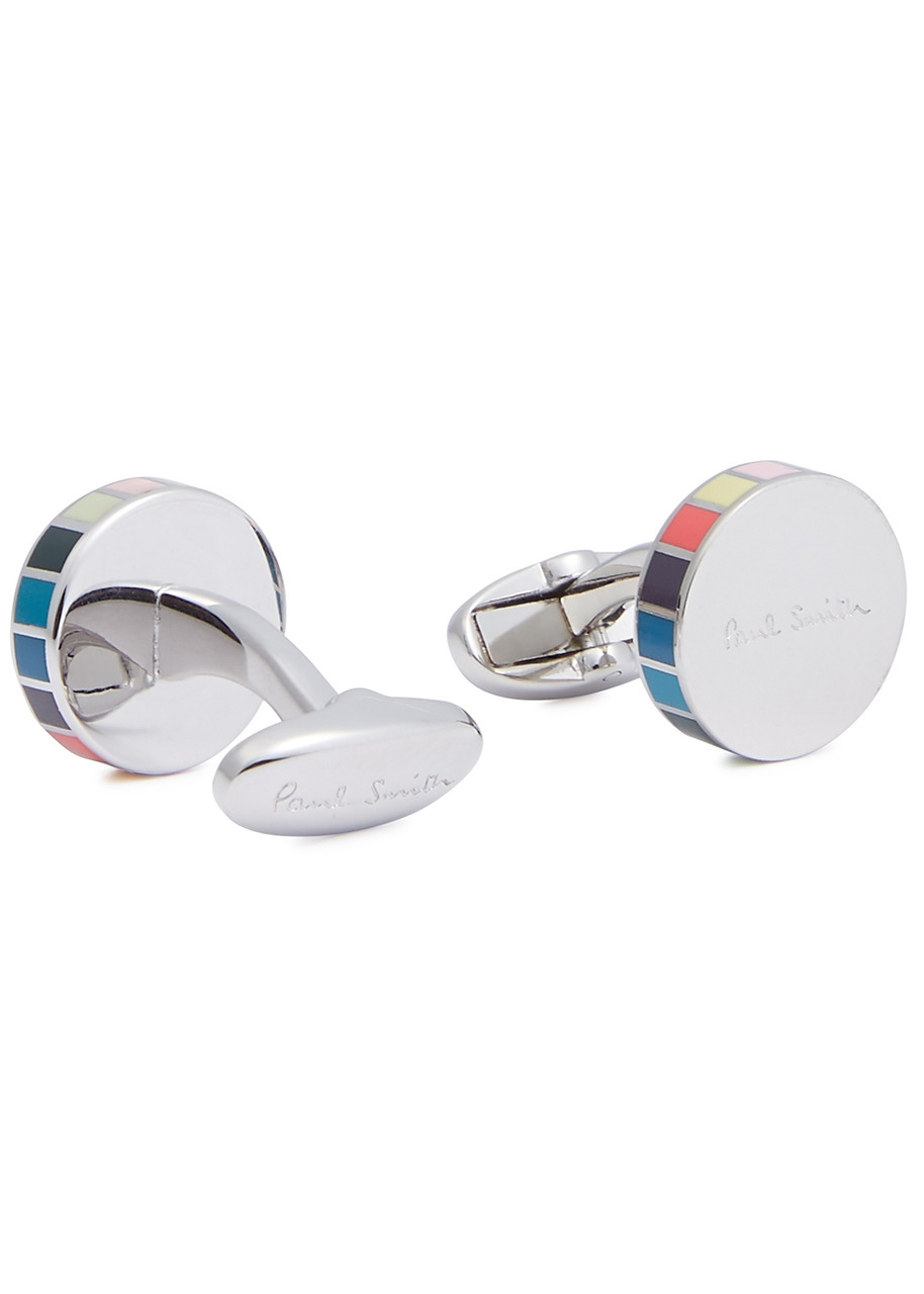 Paul Smith Striped Silver-tone Cufflinks - Multicoloured
