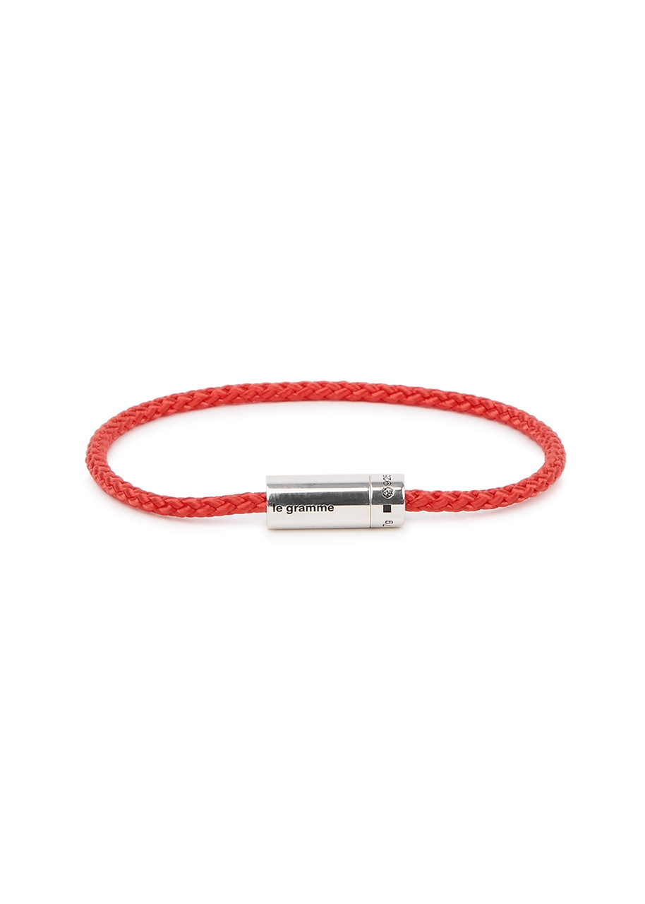 LE Gramme 7g Polished Sterling Silver and red Cable Bracelet