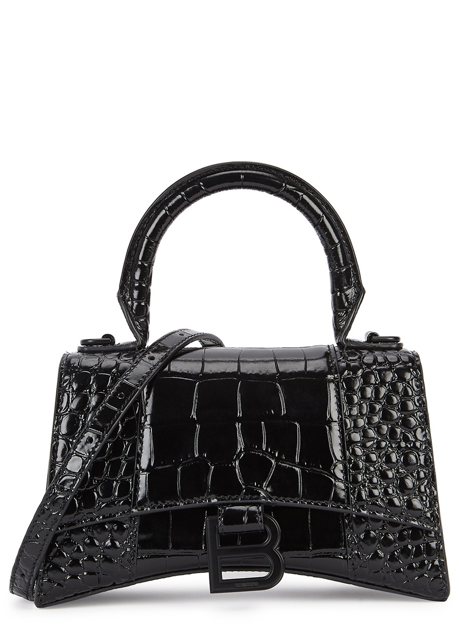 Balenciaga Hourglass XS Crocodile-effect Top Handle Bag, Black - One Size