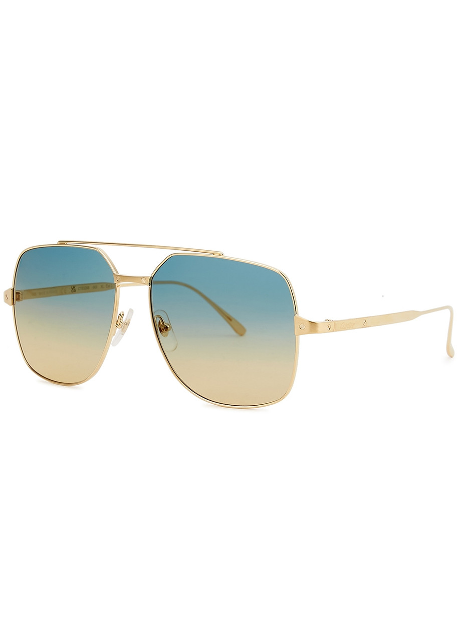 Cartier Santos De Cartier Gold-tone Aviator-style Sunglasses