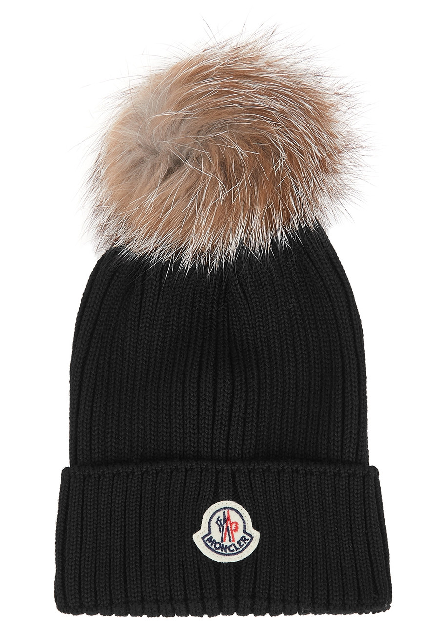 Moncler Kids Pompom Ribbed Wool Beanie - Black - M (M)