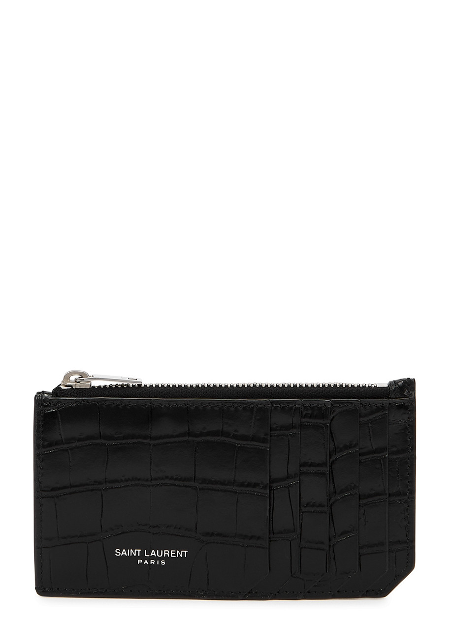 Saint Laurent Black Crocodile-effect Leather Card Holder