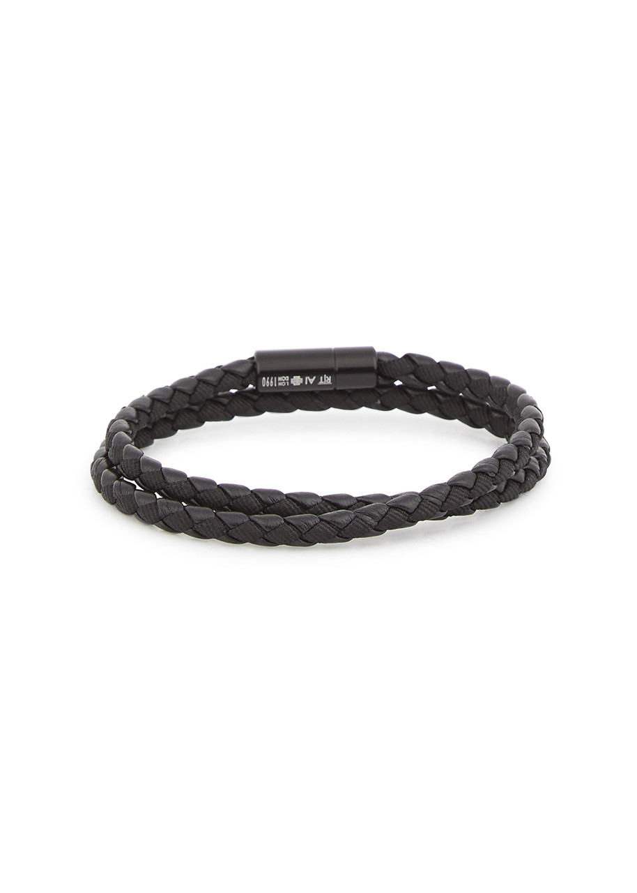  Tateossian Chelsea Double-wrap Black Leather Bracelet 
