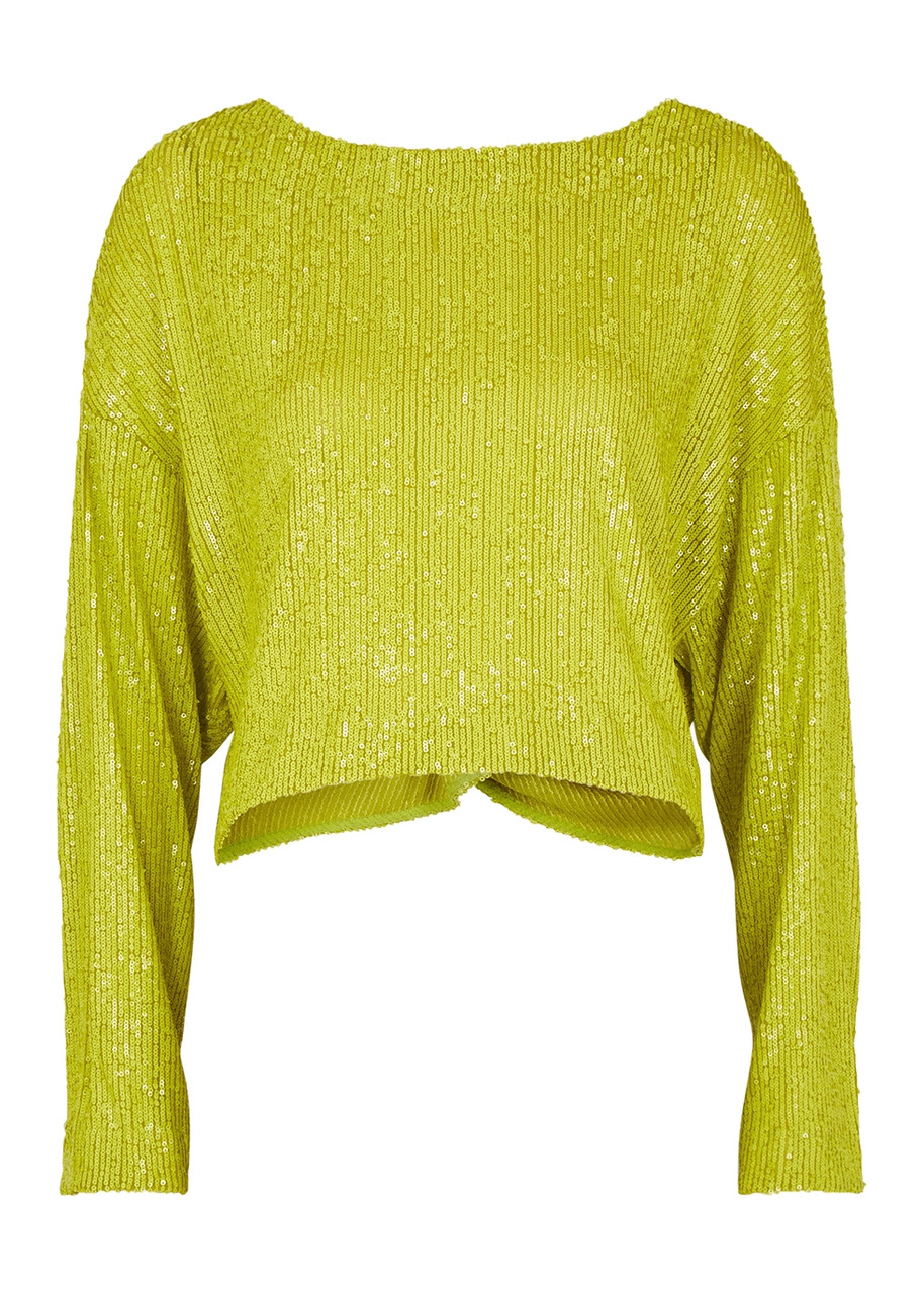 In The Mood For Love Coco Silver Cropped Sequin Top In Green