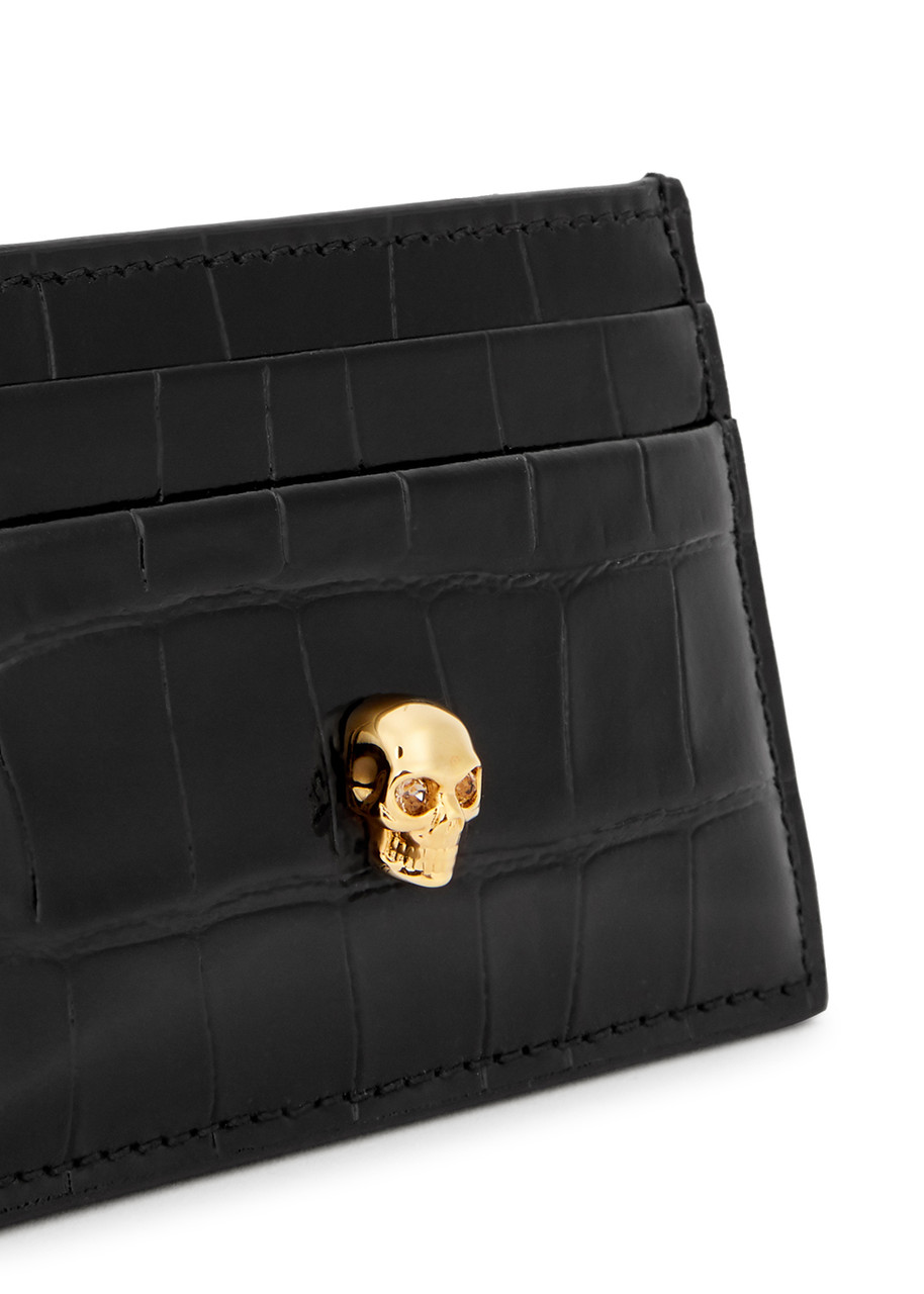  Alexander Mcqueen Black Skull-embellished Leather Card Holder 