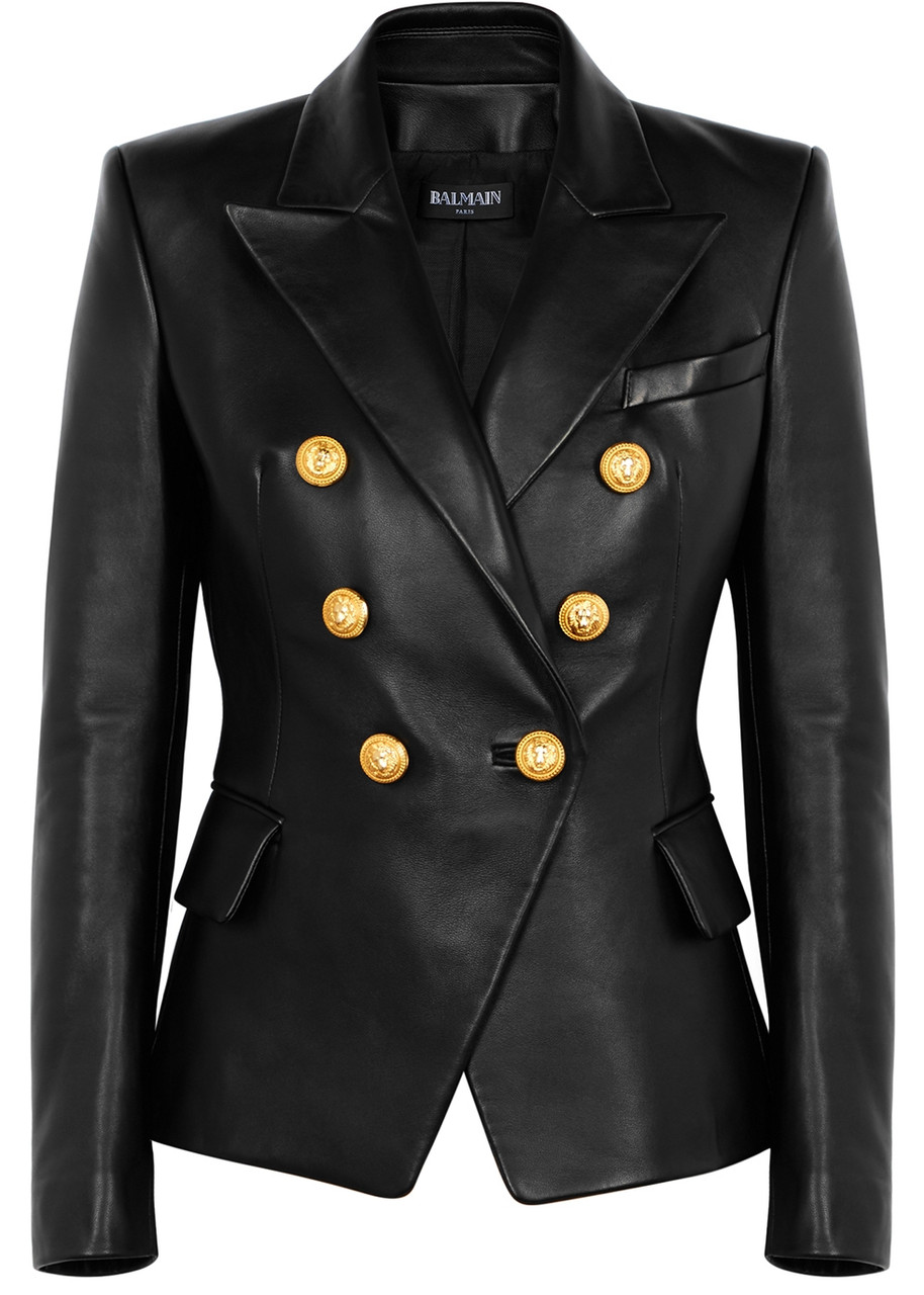 Balmain Black Double-breasted Leather Blazer - 14