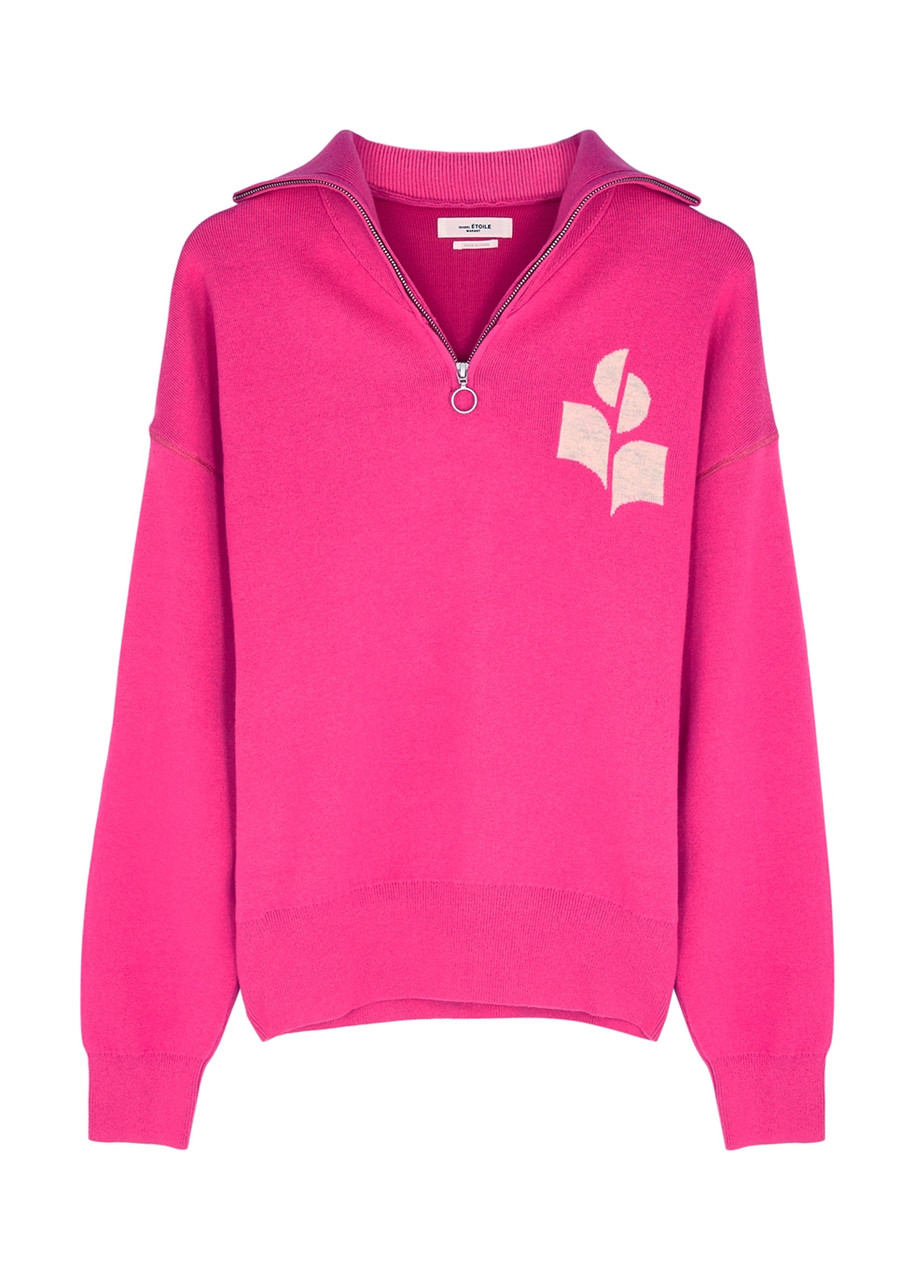 Isabel Marant étoile Azra Pink Half-zip Cotton-blend Jumper - Fuchsia - 8