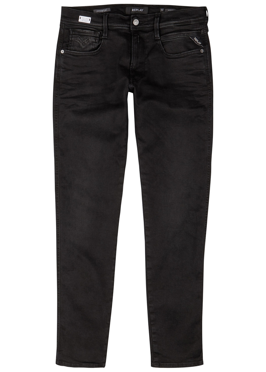 Replay Anbass Hyperflex Clouds Slim-leg Jeans In Black