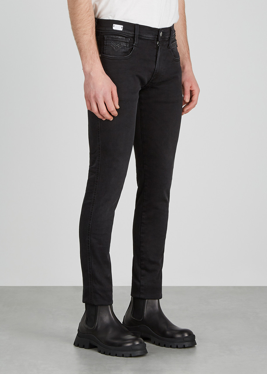 Replay Anbass Hyperflex Clouds Slim-leg Jeans In Black