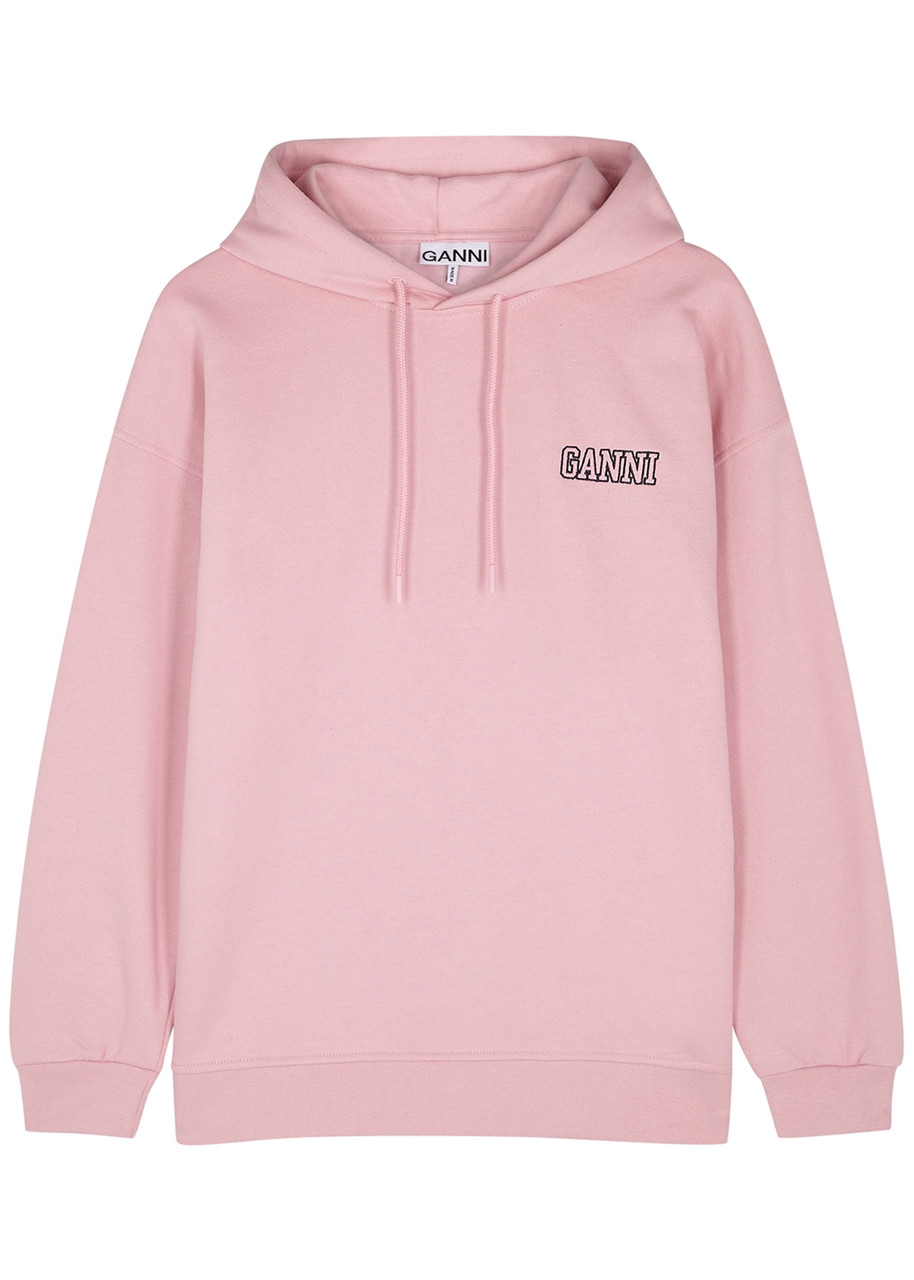Ganni Software Logo Hooded Cotton-blend Sweatshirt In Pink
