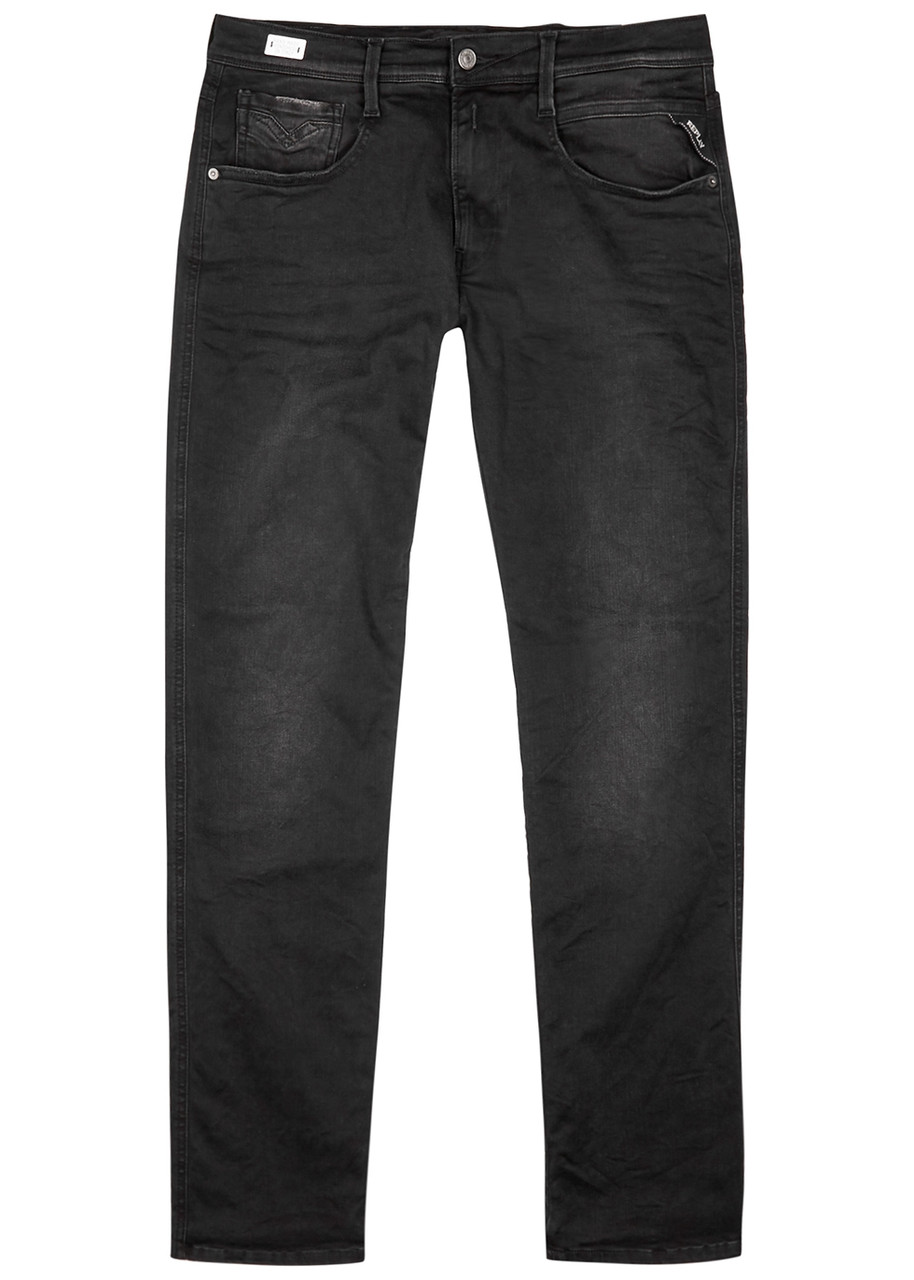 Replay Anbass Hyperflex Clouds Slim-leg Jeans In Dark Grey