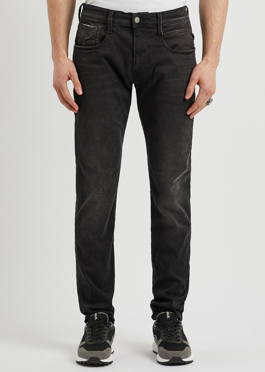 Replay Anbass Hyperflex Clouds Slim-leg Jeans In Dark Grey