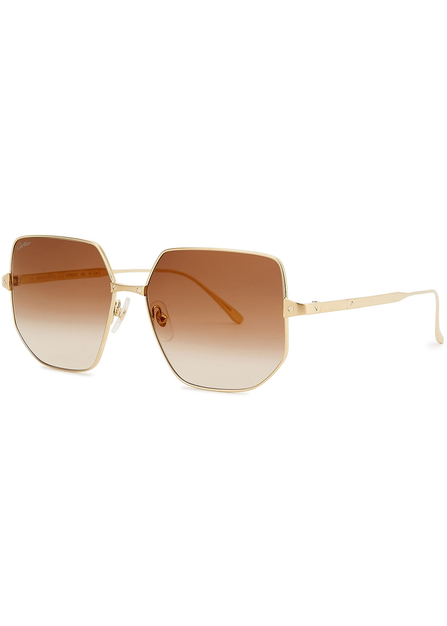 Cartier Santos De Cartier Gold-tone Square-frame, Sunglasses, Brown