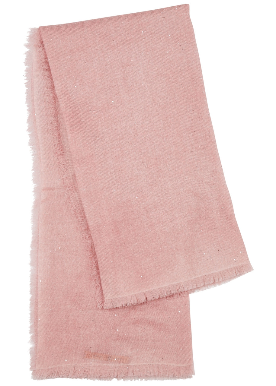 Ama Pure Starlight Pink Embellished Cashmere Scarf In Light Pink