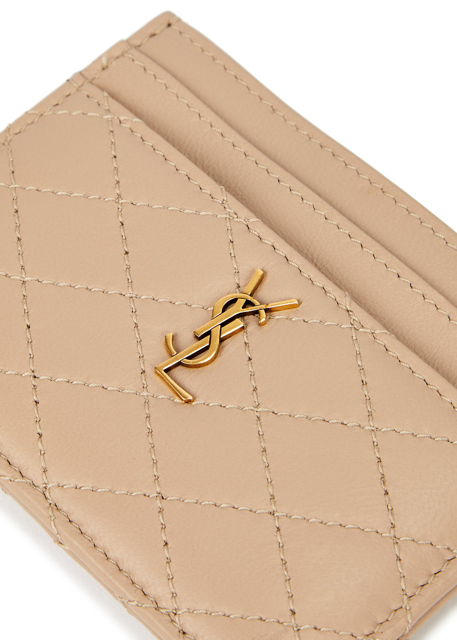  Saint Laurent Small Quilted Leather Card Holder - Beige 