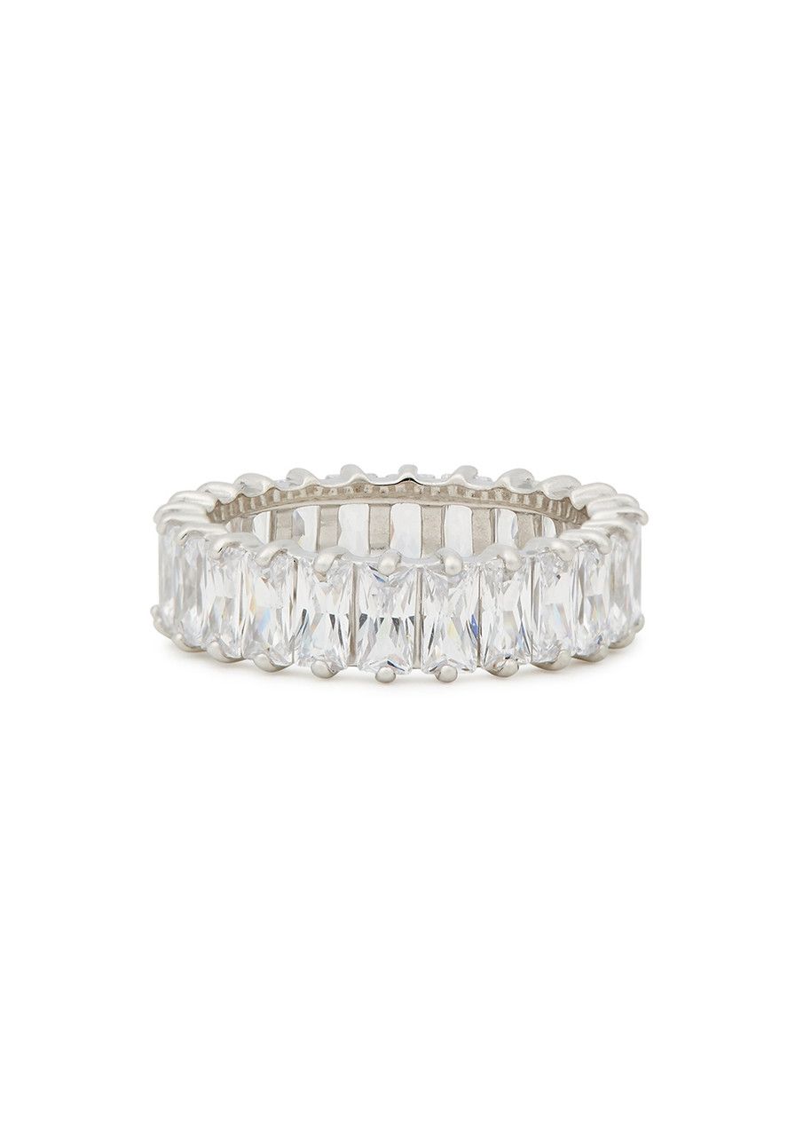 Rosie Fortescue Crystal-embellished White Rhodium-plated Ring In Silver