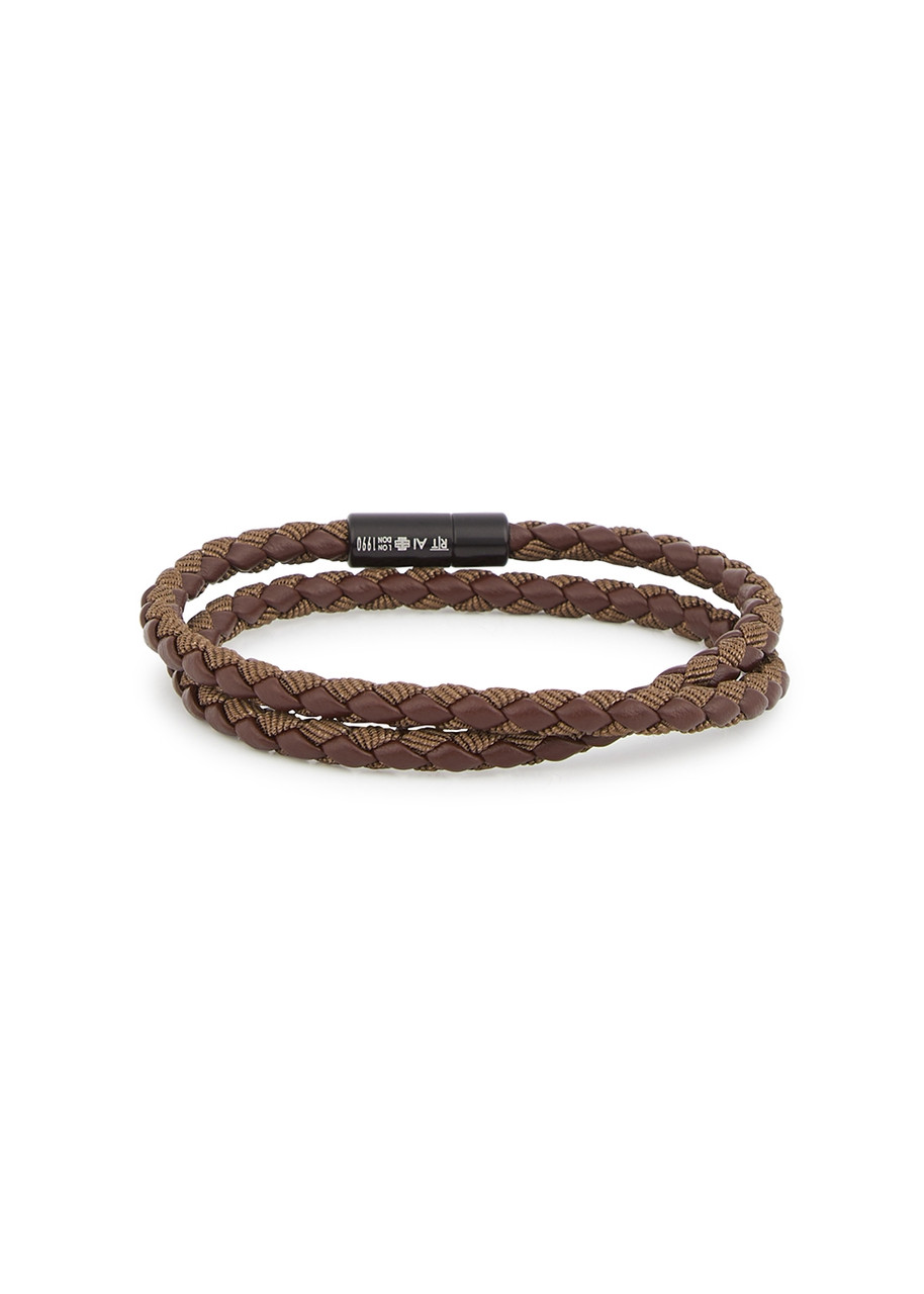  Tateossian Chelsea Double-wrap Brown Leather Bracelet 