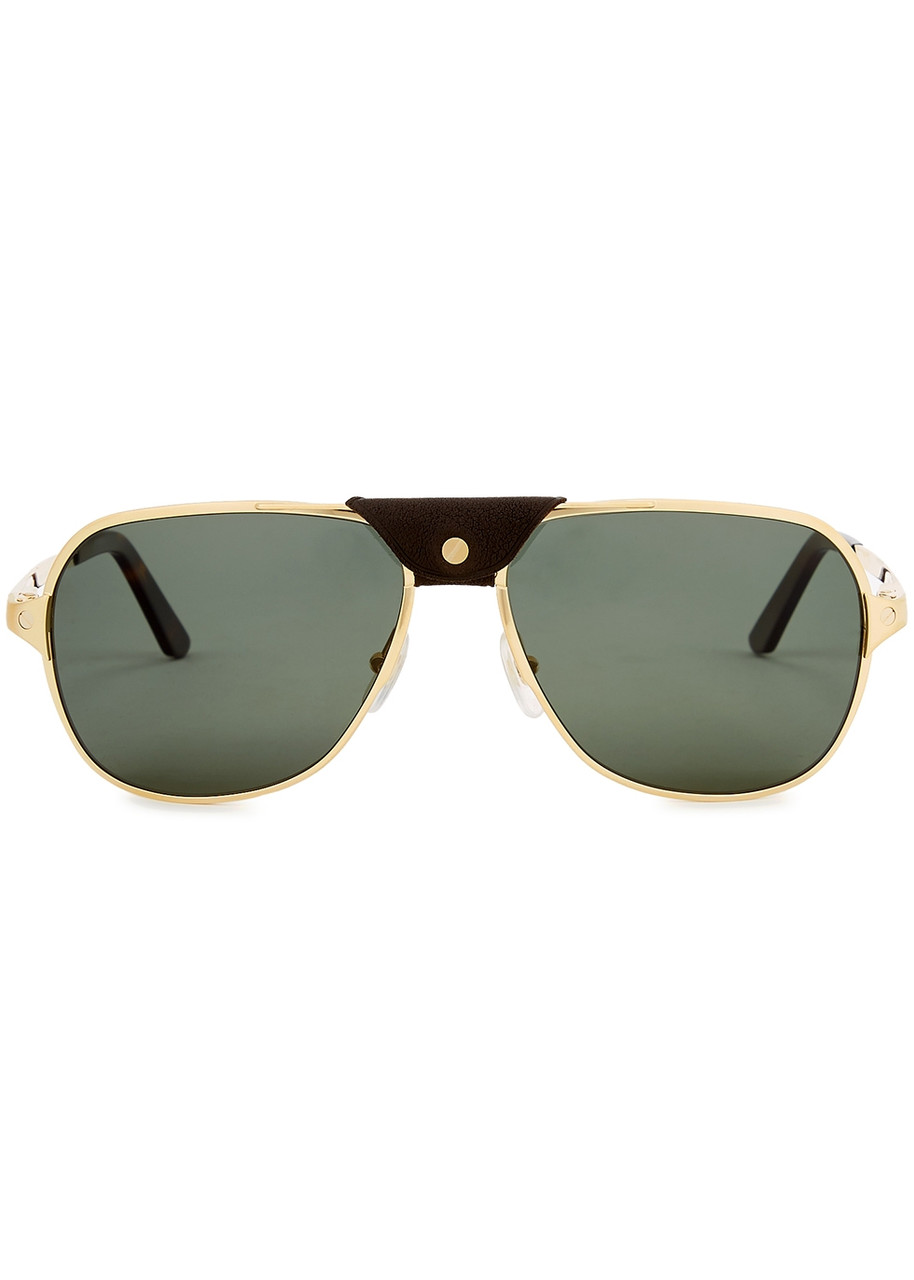 Cartier Santos De Gold-tone Aviator-style Sunglasses In Gold