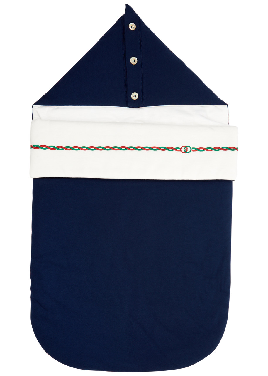 Gucci Kids Gg-embroidered Cotton Footmuff - Blue