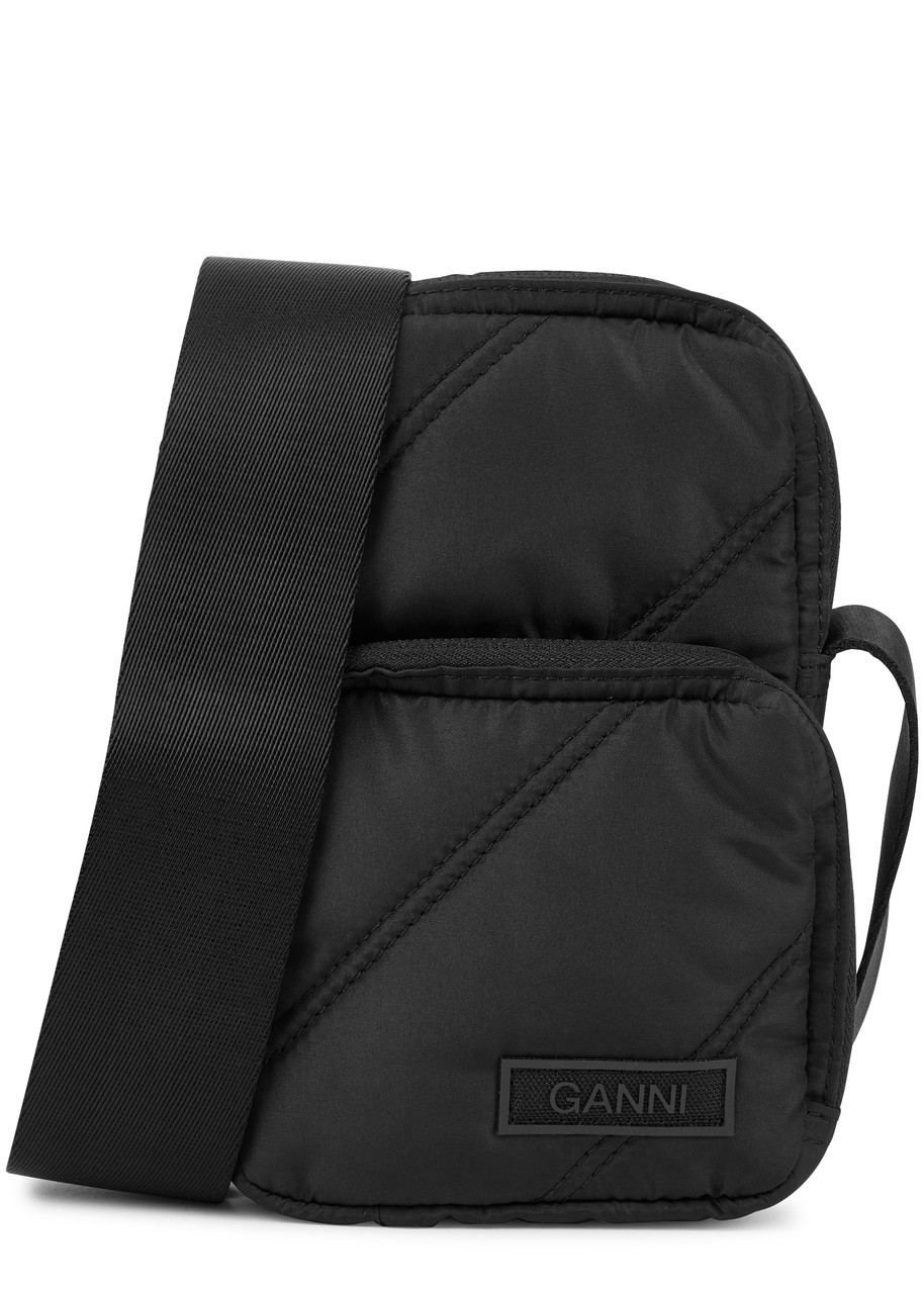 Ganni Mini Quilted Nylon Cross-body Pouch In Black