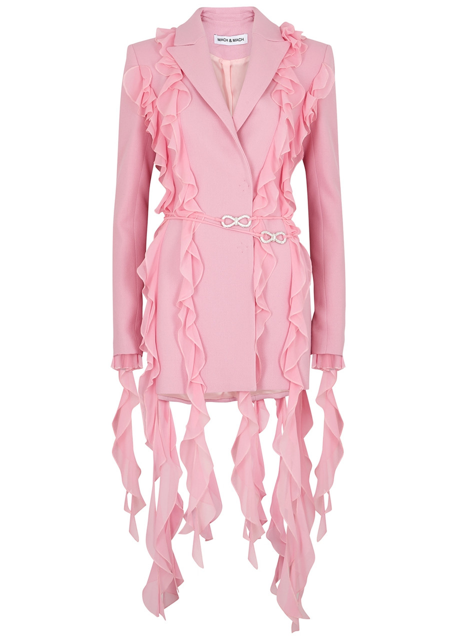Mach & Mach Pink Ruffle-trimmed Wool Blazer Dress